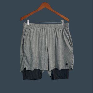 Spyder Active Mens Gray Training Shorts With Black Compression Liner Size L